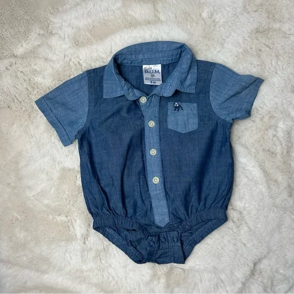 Baby B.U.M. Blue Denim with Chest Pocket One Piece Like New Size 9 Months - Picture 1 of 6